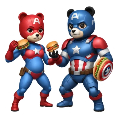 Pregnant captain America eating a hamburger while fighting a half panda half robot  sticker