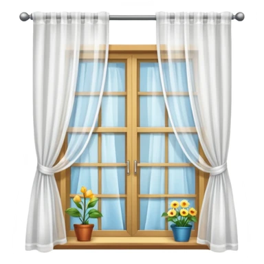 Window with hanging things+ curtain, Apartment Windows. sticker