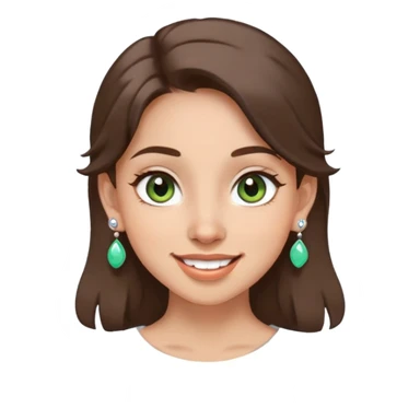 girl with gray-green eyes, brown hair, multiple earrings, mole on cheek, joyful expression sticker