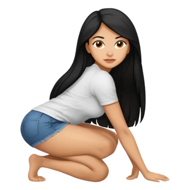 A Latina woman in a naked, long black hair, bending over (asshole and vagina visible) looking as camera sticker