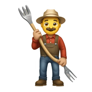 a farmer holdinga pitch fork with anned sk sticker