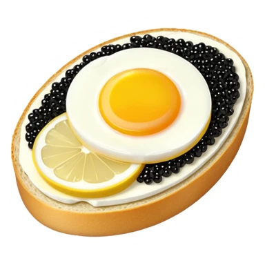 open sandwich with butter, half egg, slice of lemon, black caviar sticker