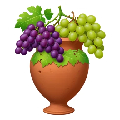 terracotta vase with grapes next to it sticker