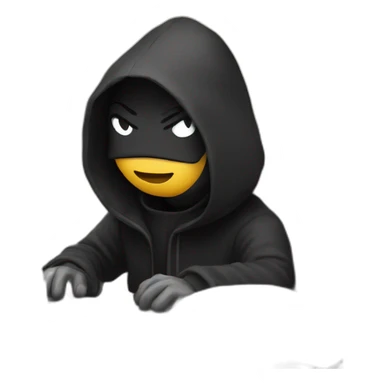 Developer with a black hood behind his computer and focus on his code  sticker