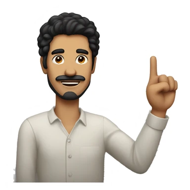 Man with black hair with a side part with a bushy mustache raising their hand really high sticker