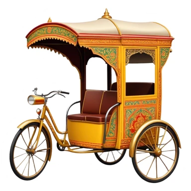 Cyclo rickshaw – Cinematic Realistic Cyclo Rickshaw, depicted as a charming, ornately painted three-wheeled cycle taxi with vintage detailing, set on bustling city streets under dynamic urban lighting that evokes cultural heritage and nostalgic charm. sticker