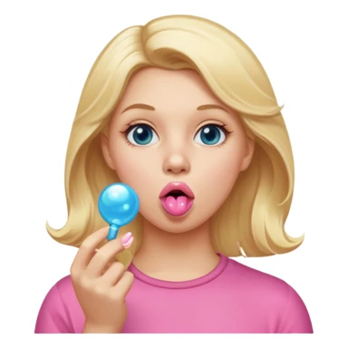 white women blonde hair blowing bubble gum  sticker