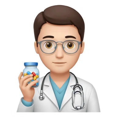 male doctor of medicine holding pills jar sticker