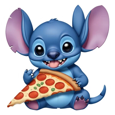 stitch eating a slice of pizza sticker