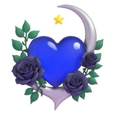 mysterious gothic heart, midnight blue glass, silver crescent moon, black roses embellishing the heart, rich and elegant sticker