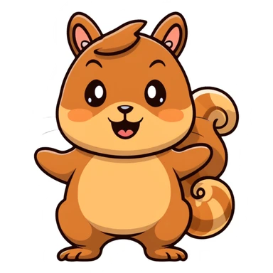 Cartoon squirrel with light brown fur, pointy ears, bushy tail, chubby cheeks with a large puddle of drool dripping from wide open mouth, extremely hungry sticker