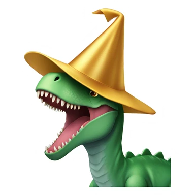 A dinosaur in a New Year’s hat is holding an iPhone sticker