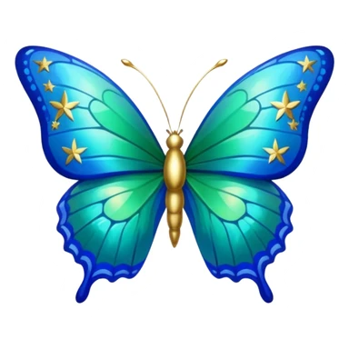 Royal blue & emerald green butterfly with gold stars and clouds of sky sticker