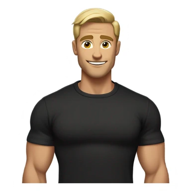Muscular tall man with dirty blonde short straight hair brushed back, wearing a black sweater in a casual style, loves old-money aesthetic sticker