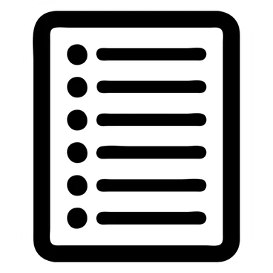 minimal solid white icon of a bold rectangle with seven small solid circles each at the start of a short horizontal line arranged vertically as a list, very geometric, Netflix UI style, black background, no text sticker