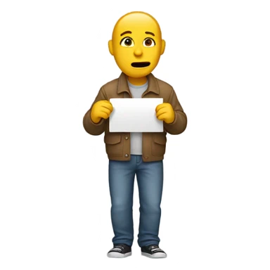 Holding up a sign that says too bad sticker