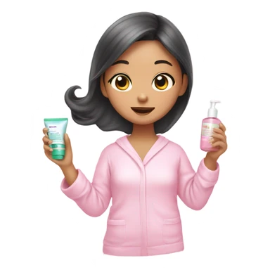 angelic asian girl doing skin care in pink pajamas sticker
