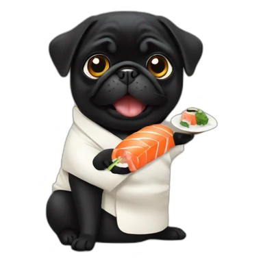 Black pug eating sushi’s sticker