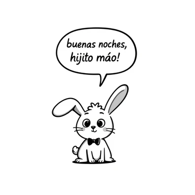 A cute rabbit saying "buenas noches, hijito mío!" in a speech bubble. The rabbit looks loving and gentle, like a parent saying goodnight to a child. sticker