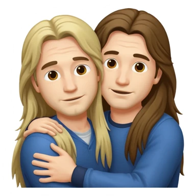 two happy men with long hair hugging  sticker