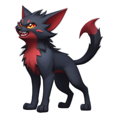   cool edgy beautiful fantasy anime-style dark animal vampiric Litten-Zoroark-Nargacuga-cat-hybrid Fakemon with big fangs and bat-ears full body sticker