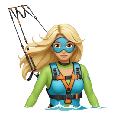 Blonde long haired ladie Kitesurfing with harness sticker