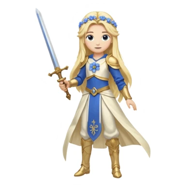 Lumine (from Genshin Impact) White and golden clothes, blonde, long-haired, with a pastel-indigo flower in hair and with a sword (full body) sticker
