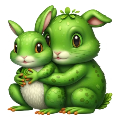 Rabbit hugging frog sticker