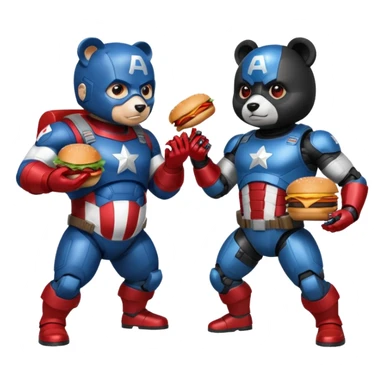 Pregnant captain America eating a hamburger while fighting a half panda half robot  sticker