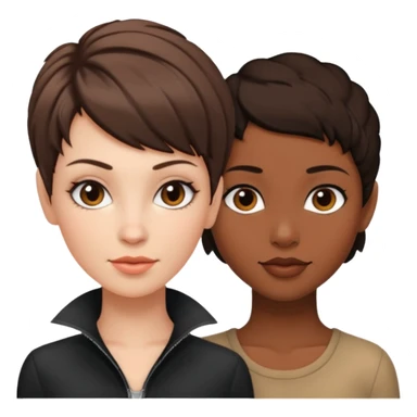 white woman brunette with a pixie hairstyle and black woman with long locks that looks more masculine sticker