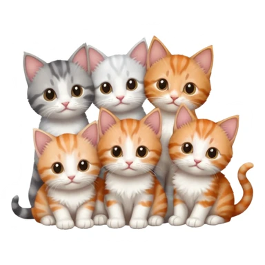 6 tiny kittens cuddling together all different colours, the first one is grey and white, the second is ginger and white and the third is brown tabby and white sticker