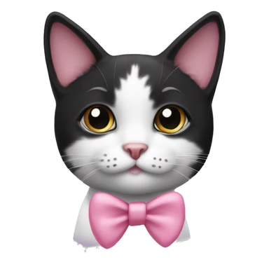 Black and white cat with a small pink bow on just one ear sticker