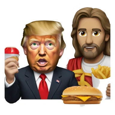 Donald trump eating McDonalds with Jesus sticker