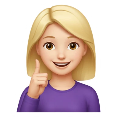 girl with her hand up holding her thumb and index finger close together tip to tip giggling sticker