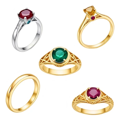 Create a bright and eye-catching emoji symbolizing jewelry craftsmanship and the art of making jewelry. Include a sparkling gemstone, a delicate ring, and tools like a hammer or chisel. The design should be elegant, with fine details and a luxurious feel, representing the precision and artistry of jewelry making. Use vivid colors like gold, silver, and deep jewel tones for the gemstone. Ensure the icon has a transparent background. sticker