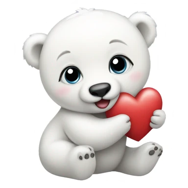 Baby Polar bear holding a heart sticker