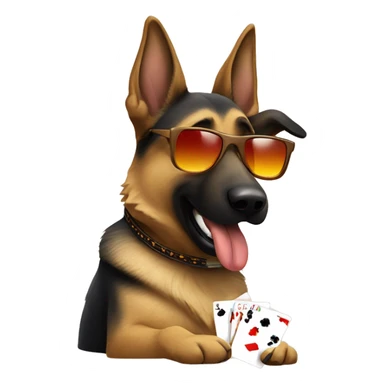 German shepherd wearing sunglasses and playing poker with a cigar  sticker