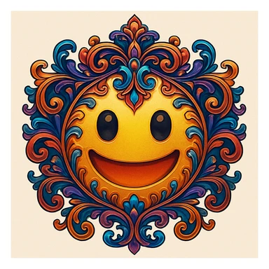 an emoji with elaborate decorations, ornate shapes, and a sense of complexity, using rich color gradients sticker