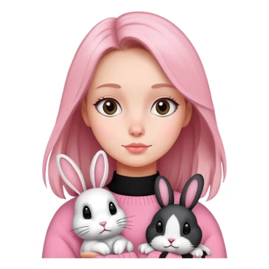 . Une femme avec un pull rose et un lapin noir et blanc  sticker