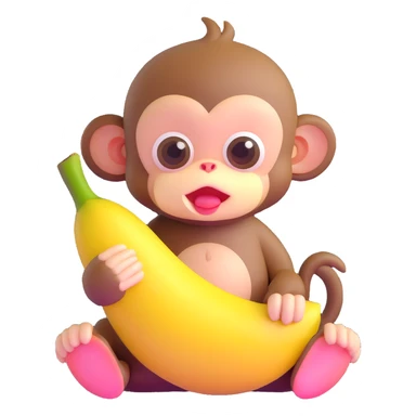 ultra cute baby monkey with enormous adorable eyes peeling a banana, pastel colors sticker