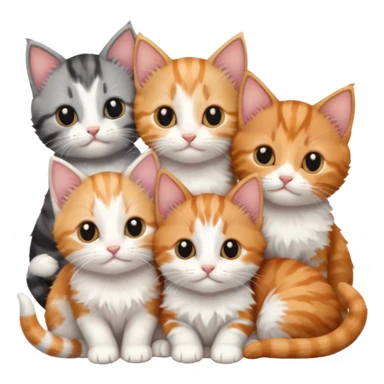 6 tiny kittens cuddling together all different colours, the first one is grey and white, the second is ginger and white and the third is brown tabby and white sticker