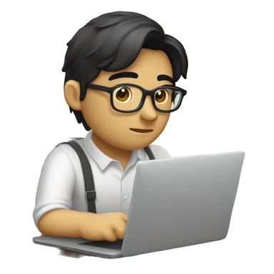 A nerdy, bespectacled developer, his short black hair neatly combed and a thin mustache adorning his upper lip, as he sits intently behind a large, sleek laptop. sticker