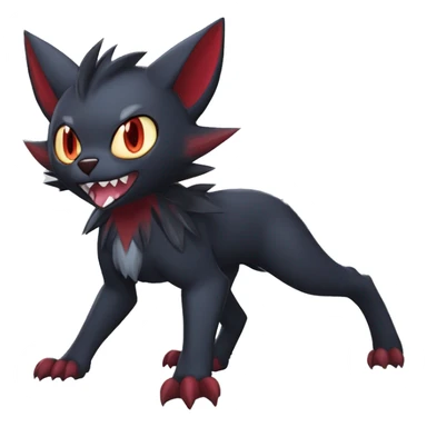   cool cute fantasy anime dark animal vampiric Litten-Zoroark-Nargacuga-cat-hybrid Fakemon with big fangs and bat-ears full body sticker