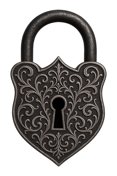 gothic lock, black with silver filigree, no background sticker