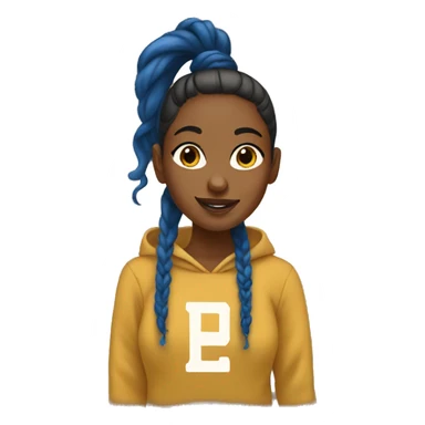 College sweatshirt in gold and blue on a brown girl with a ponytail sticker