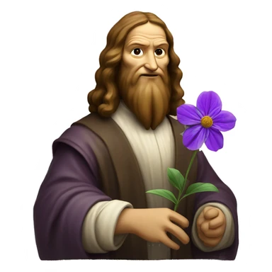 leonardo da Vinci holds a purple flower in his hands sticker