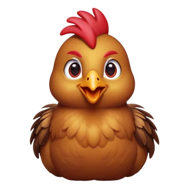 Cinematic Cute Brown Chicken Portrait Emoji, Head tilted playfully and inquisitively, featuring a lustrous brown feathered coat with a natural sheen and a subtle red comb, round, sparkling beady eyes filled with curiosity, Simplified yet irresistibly adorable features, highly detailed, glowing with a warm, friendly glow, high shine, affectionate and lively, stylized with a touch of country charm, bright and endearing, soft glowing outline, capturing the essence of a mischievous yet loving chicken, so playful it feels like it could peck out of the screen and into your arms! sticker