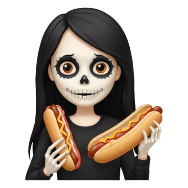 skeleton girl hair eating a hot dog sticker