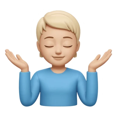 Apple Memoji style 3D character, male/female, eyes closed with a peaceful serene smile, hands making a 'zen' or 'relax' gesture, soft studio lighting, high resolution, 4k, octane render, clean 3D clay texture, vibrant colors, isolated on a plain white background." sticker