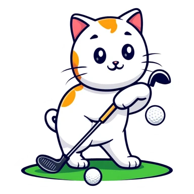 happy cat playing golf on his birthday sticker
